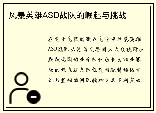 风暴英雄ASD战队的崛起与挑战